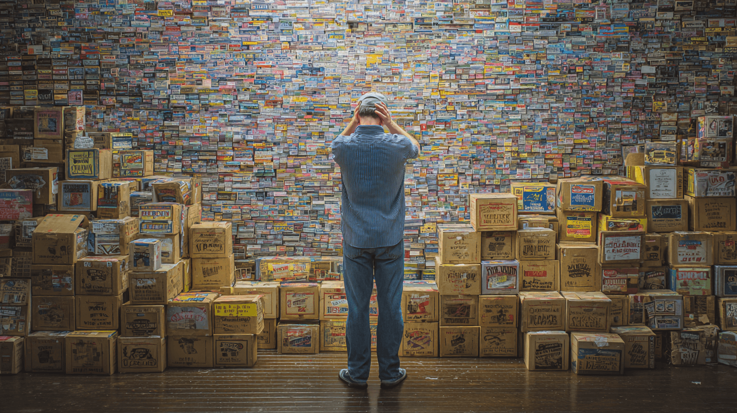 Collector looking at cards